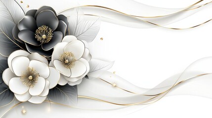 Elegant white and gray flowers in abstract design; use in invitation, backgrounds, or wallpaper