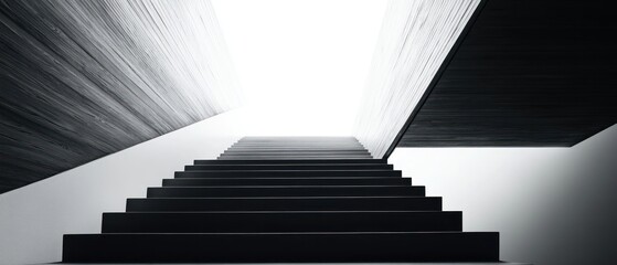 Minimalist Stairway Ascent to Light, Architectural Monochromatic Vision