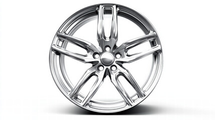 Obraz premium Automotive Alloy Wheel: A close-up shot of a sleek, modern alloy wheel with a five-spoke design, showcasing its polished metallic surface against a clean backdrop.