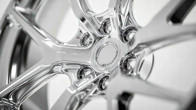 Chrome Alloy Wheel Design: An intricately detailed chrome alloy wheel with a multi-spoke design and a captivating, shiny finish.