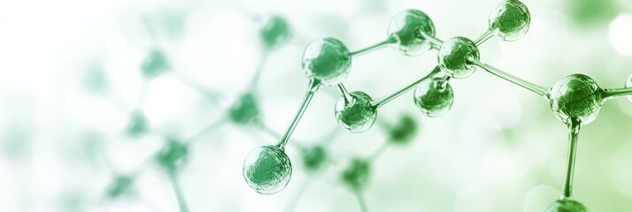 Molecular structure visualization with interconnectivity in shades of green