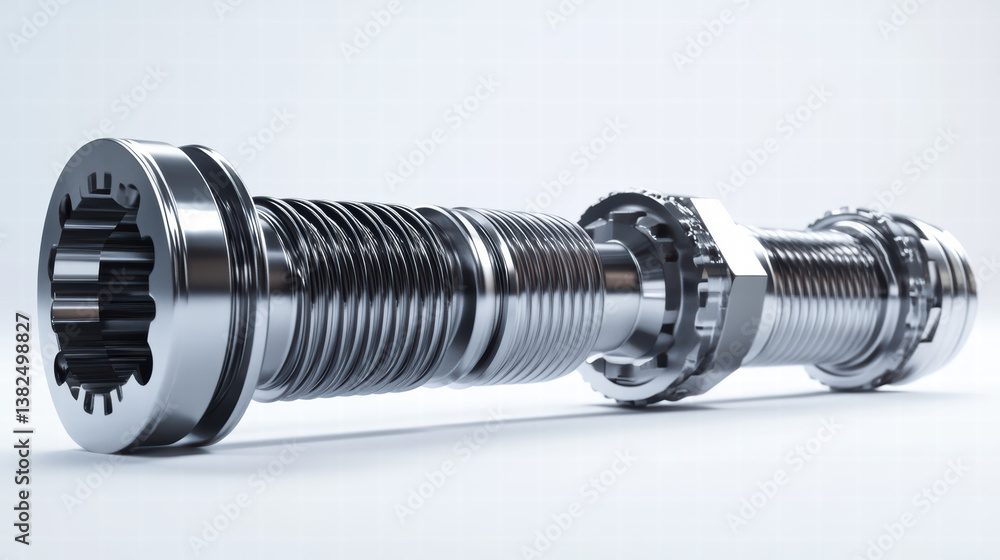 Poster mechanical marvel: a close-up view showcasing the intricate design of a metallic bolt, highlighting 