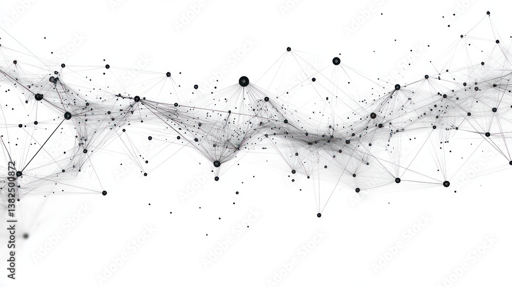 Poster futuristic abstract geometric network with dots lines and triangle connections in black and white di