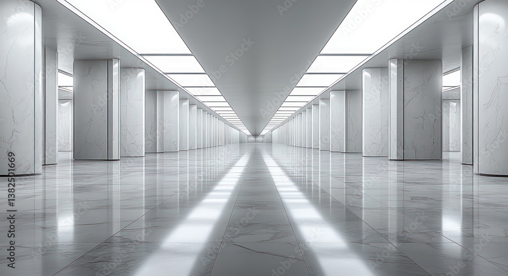 Poster minimalist empty room with white walls and square ceiling lamps in modern architecture