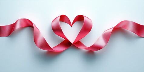 Red Ribbon Heart Shape Minimalist Illustration for Romantic Love Decoration