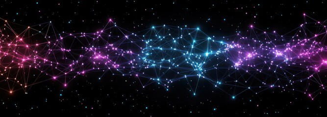 Obraz premium Futuristic Geometric Network Visualization with Glowing Neon Connections and Digital Art Style