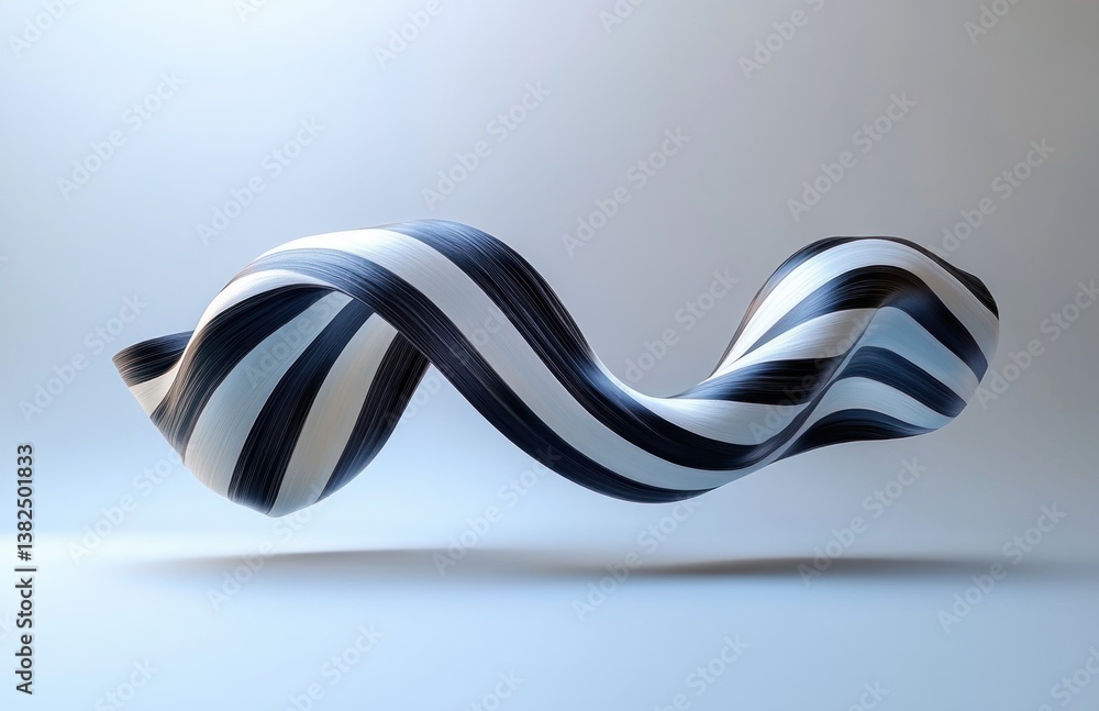Aufkleber abstract black and white striped geometric ribbon shape in motion with smooth curves and sharp edges