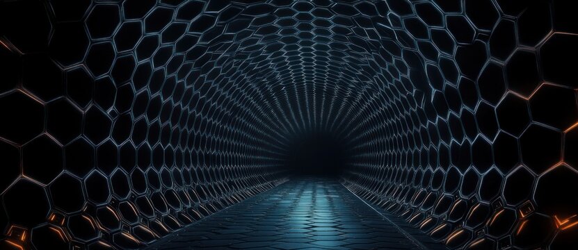 Futuristic Hexagonal Tunnel Abstract Background with Digital Lines and Points