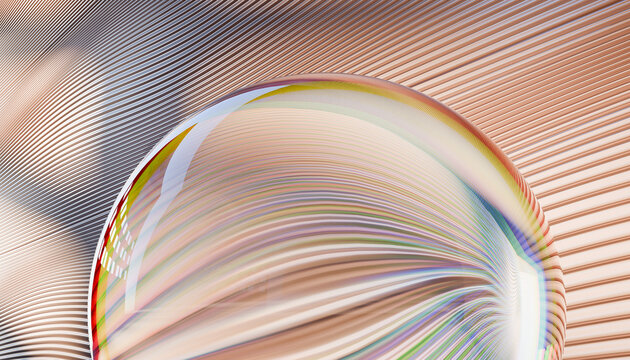 Abstract 3D render of a colorful sphere with reflections and curved lines
