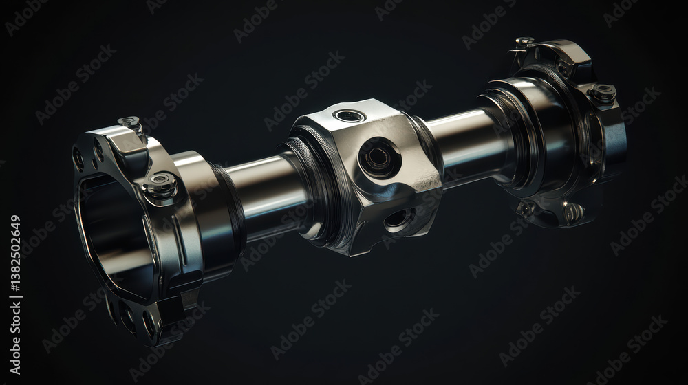 Poster precision engineering: a close-up of a metallic, intricately designed mechanical component against a