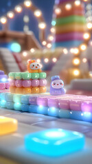 Cute Cartoon Animals on Glowing Pastel Path at Night