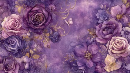 Naklejka premium a seamless floral wallpaper design in elegant shades of purple, featuring intricately detailed roses