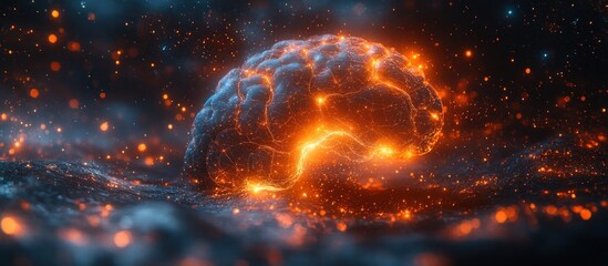 Fototapeta premium Illuminated Mind: A Glowing Brain in a Cosmic Sea
