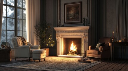 Cozy Winter Fireplace Scene.