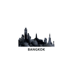 Obraz premium Bangkok panorama, vector badge, skyline logo and icon. Thailand capital city horizon logotype with landmarks and building silhouettes. Isolated foggy abstract gradient graphic