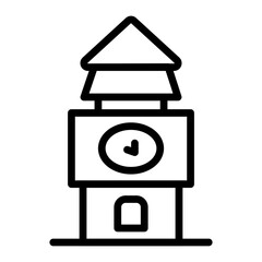 Clock Tower Vector Line Icon Design
