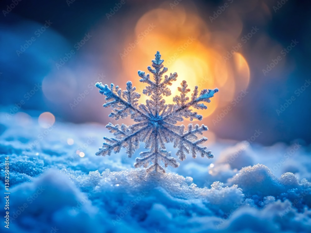 Poster snowflake's glow: a pristine snowflake, its intricate icy design highlighted against a soft, diffuse