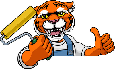 Rhino Painter Decorator Paint Roller Mascot Man