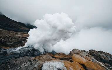Volcanic Steam Plume Rising from Crater