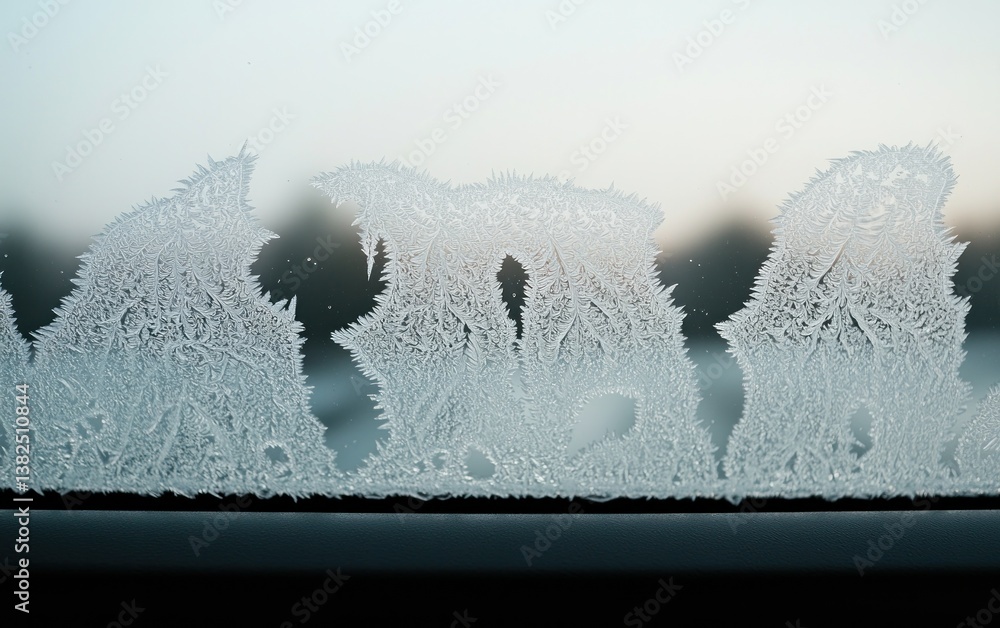 Poster intricate frost patterns on windowpane
