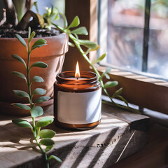 Candle with white blank label mockup background