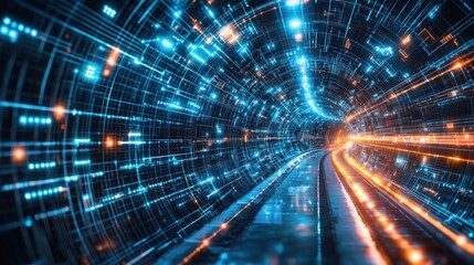 Fototapeta premium Digital Tunnel: A Journey Through Cyberspace