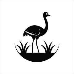 Ostrich Silhouette Logo on Grass Elegant Wildlife Vector