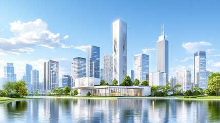 Fototapeta premium Urban Skyline Reflecting on Water