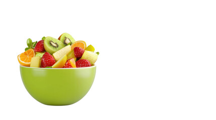 A colorful and nourishing blend of sliced kiwi strawberries and orange segments arranged in a fresh green bowl making for a delightful and healthy snack or dessert