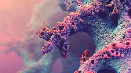 Fractal-like corals in surreal, dreamlike shades, natural biostructures