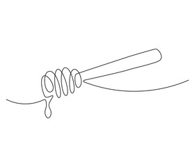 Continuous one line drawing of honey drips. Single line drawing illustration of fresh honey drips from a spoon. Honey concept vector art. Doodle line illustration.
