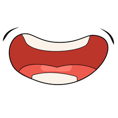 Cartoon mouth happy, smile, sad, angry expression doodle set. Hand drawn mouth, tongue caricature icon. Funny comic mouth collection illustration