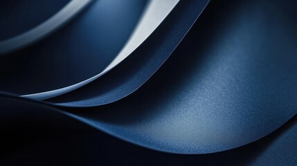 Abstract dark blue paper curves, intricate folds, studio shot, design element