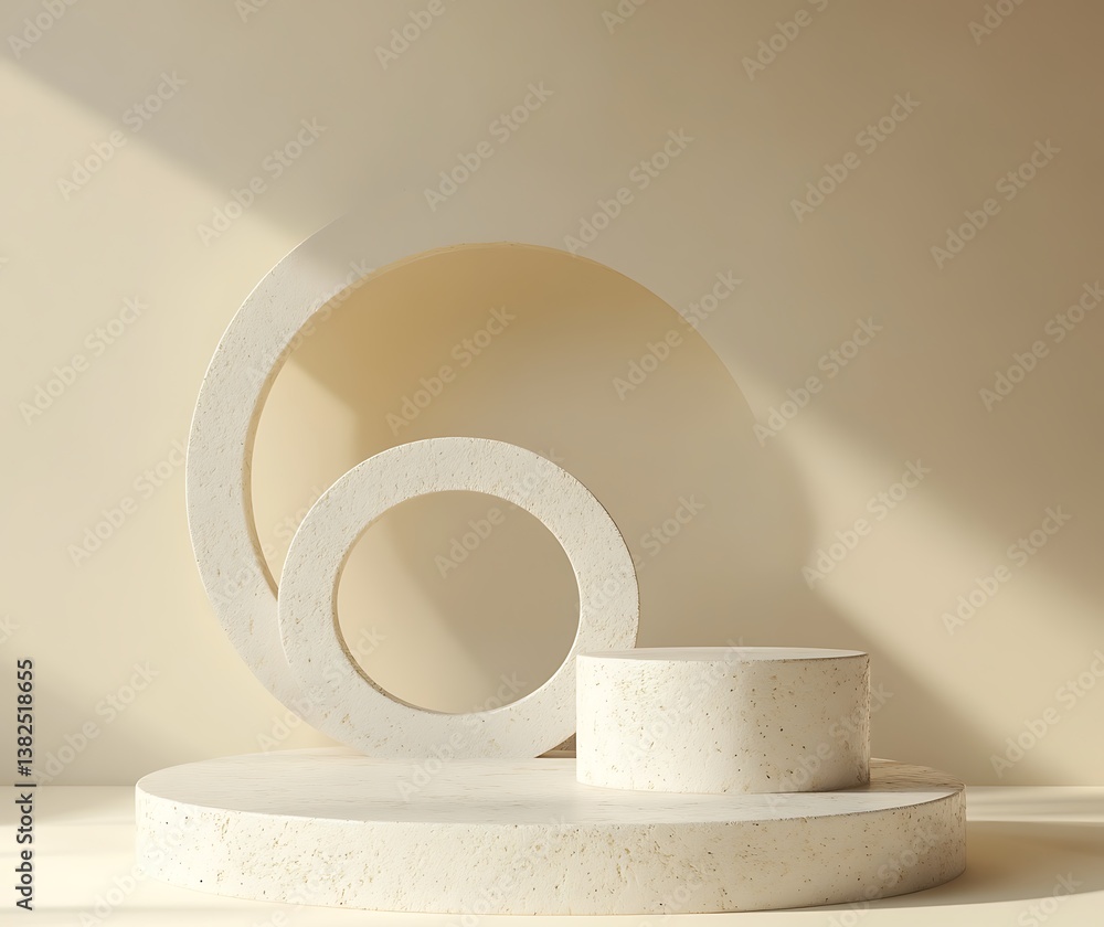 Poster 3d rendering of a yellow background with a podium scene for a product display presentation in a mini