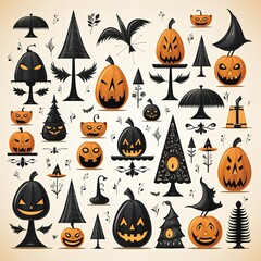 Fototapeta premium Dark and Eerie Halloween Set with Haunted Elements