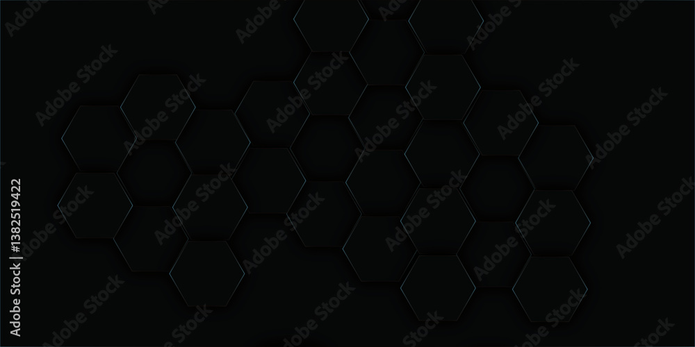 Poster black hexagons geometric background, minimal honeycomb pattern digital marketing materials, and geom