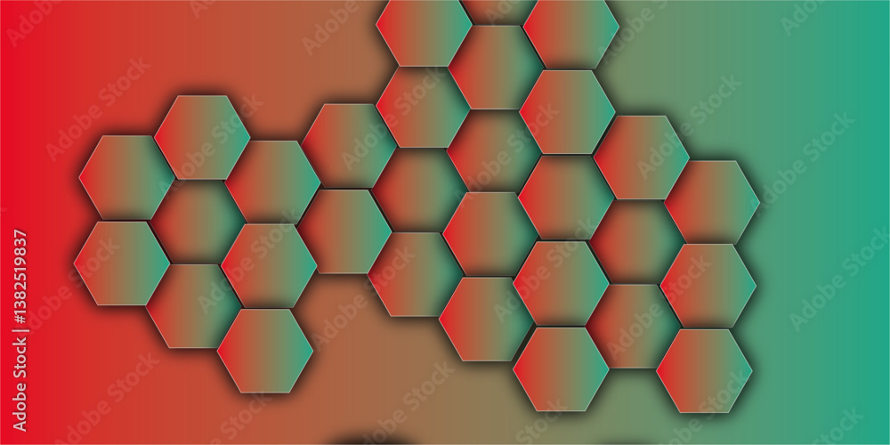 Poster redhexagons geometric background, minimal honeycomb pattern digital marketing materials, and geometr