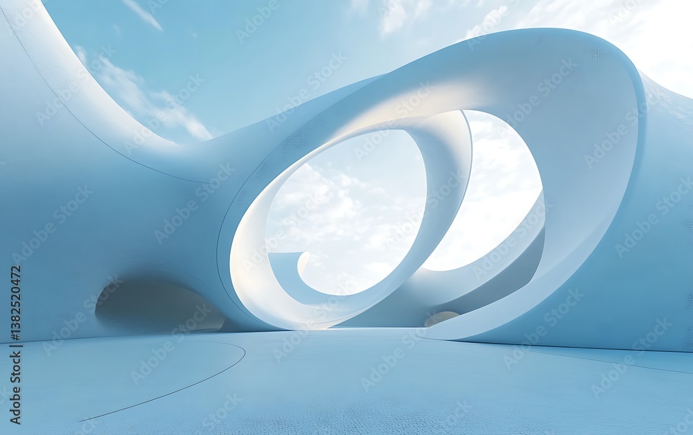 Poster 3d rendering of an abstract futuristic background with a white spiral in the sky