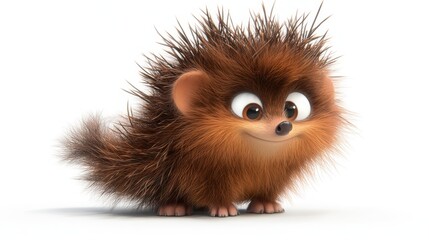 Cute cartoon hedgehog character with fluffy brown fur and big eyes