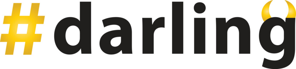 vector darling hashtag with golden symbol and golden devil´s horns