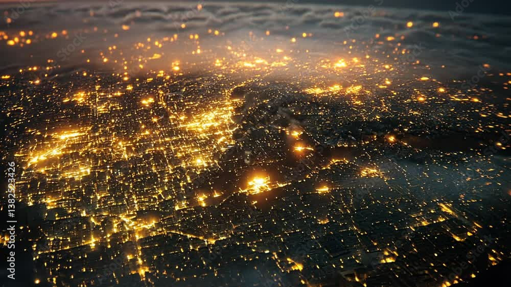 Poster abstract telecommunication network map of the usa illuminated at night generative ai