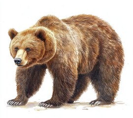 Fototapeta premium Realistic Brown Bear Watercolor Illustration High Detail Fur Texture Wildlife Mammal Grizzly Predator Nature