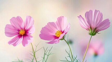 Delicate Pink Cosmos Flowers in Soft Light