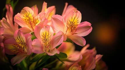 Naklejka premium Closeup of Pink Alstroemeria Flowers, Soft Light Background, Floral Arrangement, Elegant, Decorative