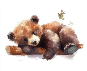 Obraz premium Cute Baby Bear Watercolor Illustration on White Background