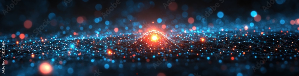 Poster futuristic digital network abstract geometric background with glowing blue nodes and lines and space
