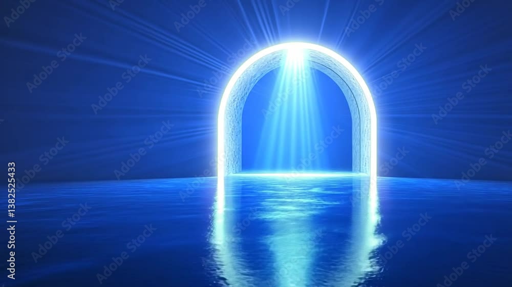 Poster abstract tunnel corridor with blue rays of light shining brightly generative ai