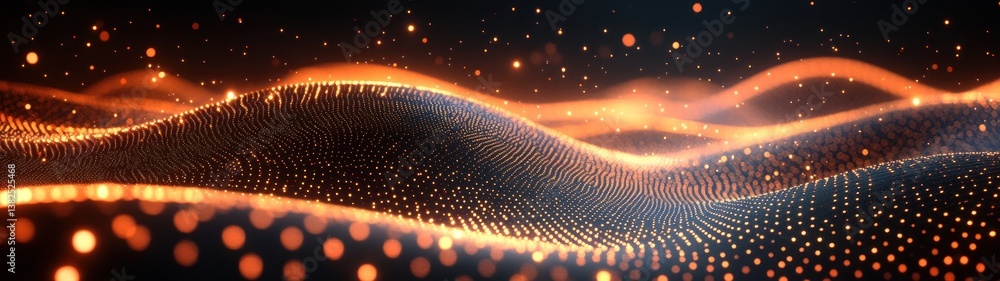 Poster abstract digital wave of glowing dots futuristic background - modern generative art vector illustrat