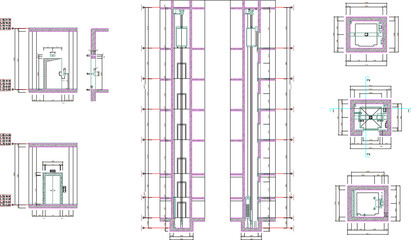 vector sketch illustration of interior design details of construction of elevator of high rise building © ibu