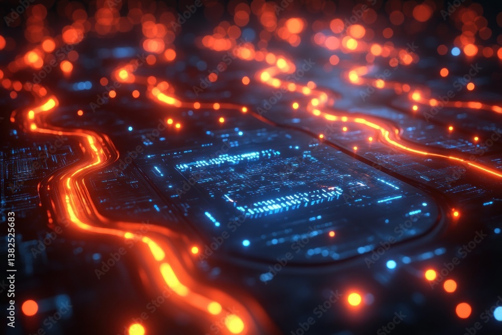 Poster futuristic abstract computer circuit technology background illustration with neon lights and cyberpu